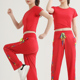 速干红色团体女运动裤 夏季 舞蹈裤 炅妍广场舞套装 速干演出裤 健身裤