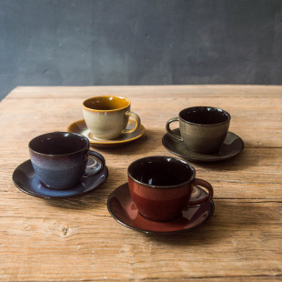 陆升Luzerne窑变釉Rustic系列拿铁拉花咖啡杯陶瓷杯咖啡杯碟套装
