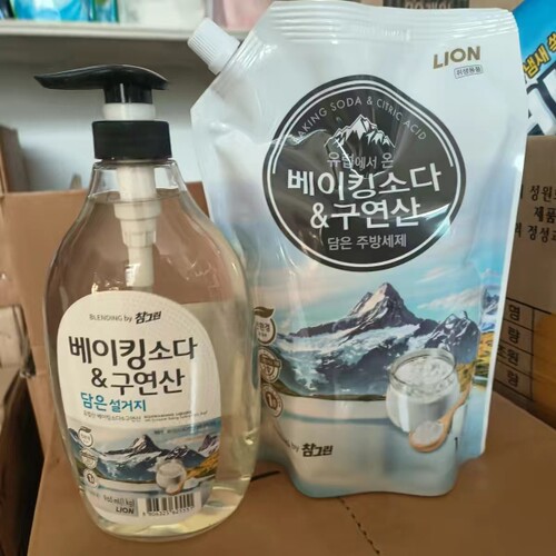 韩国洗洁精狮王LION洗涤剂小苏打餐具果蔬多用洗洁精清洁剂 965ml
