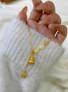 高保色招财福禄葫芦项链金店同款古法沙金镀真金套链百搭项链