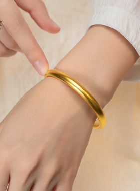 古法沙金999宽面素圈传承泥鳅背手镯女实心无缝镯子送礼结婚首饰