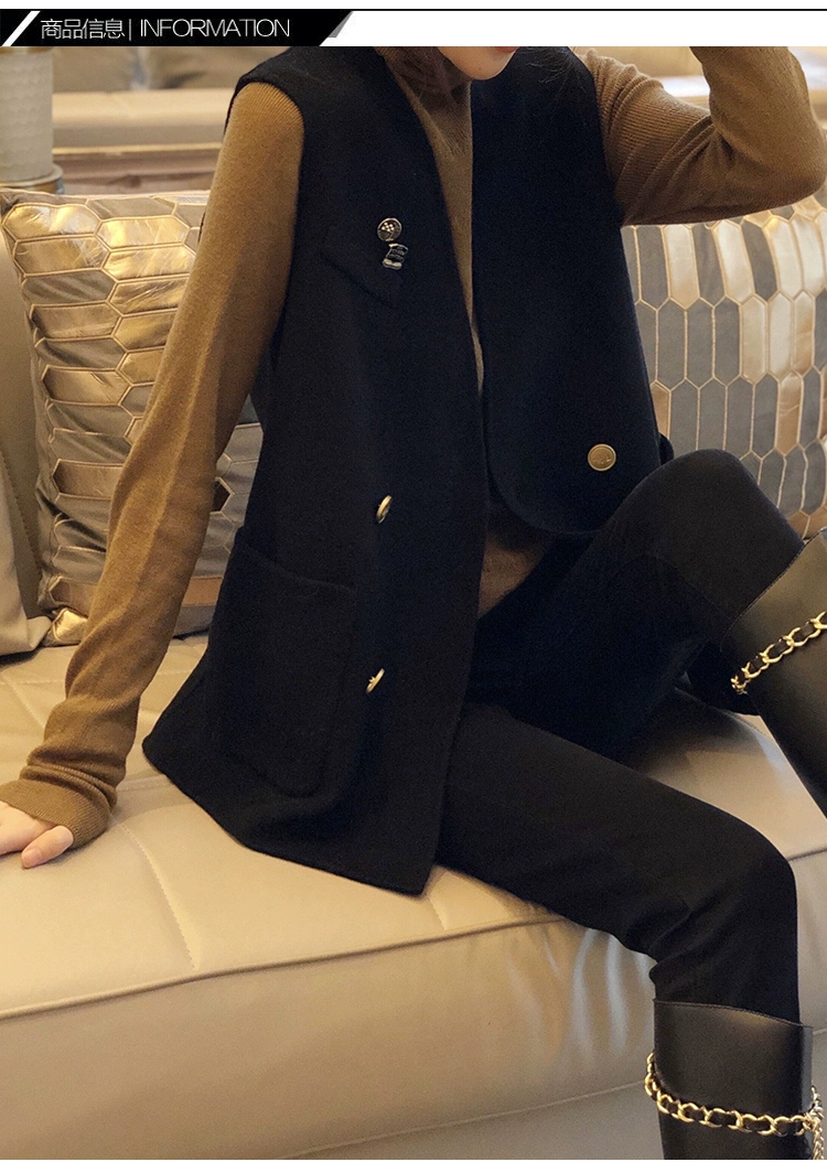 秋冬新款100%纯羊毛双面呢羊绒马甲外套女短款无袖坎肩毛呢马夹休