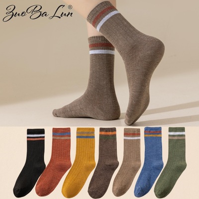 袜子女春秋薄款中筒袜夏天吸汗透气条纹堆堆袜日系复古女士棉袜子