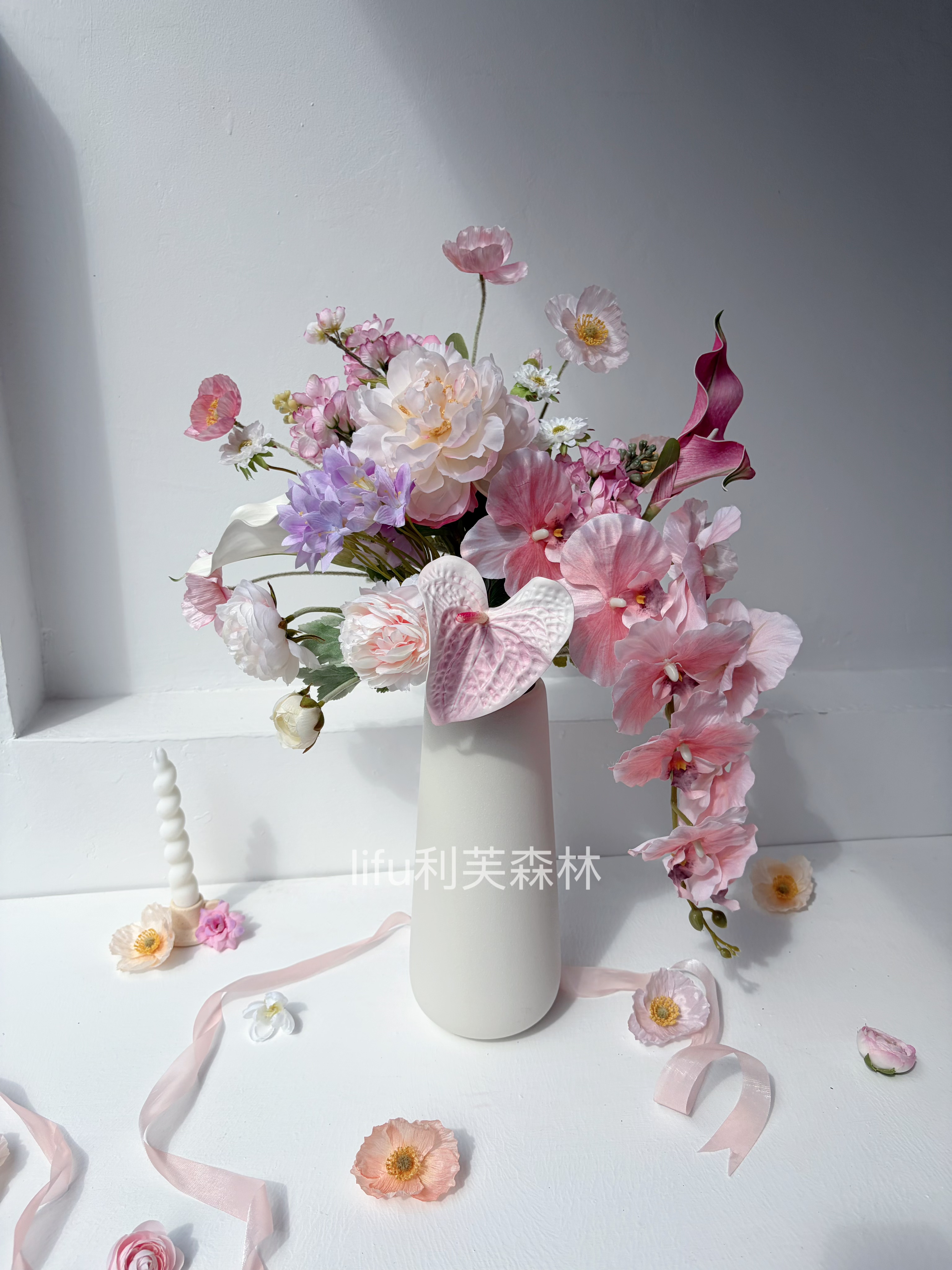 云芍如梦 粉色系设计师手捧仿真花高端花束 客厅装饰摆件绢花艺术