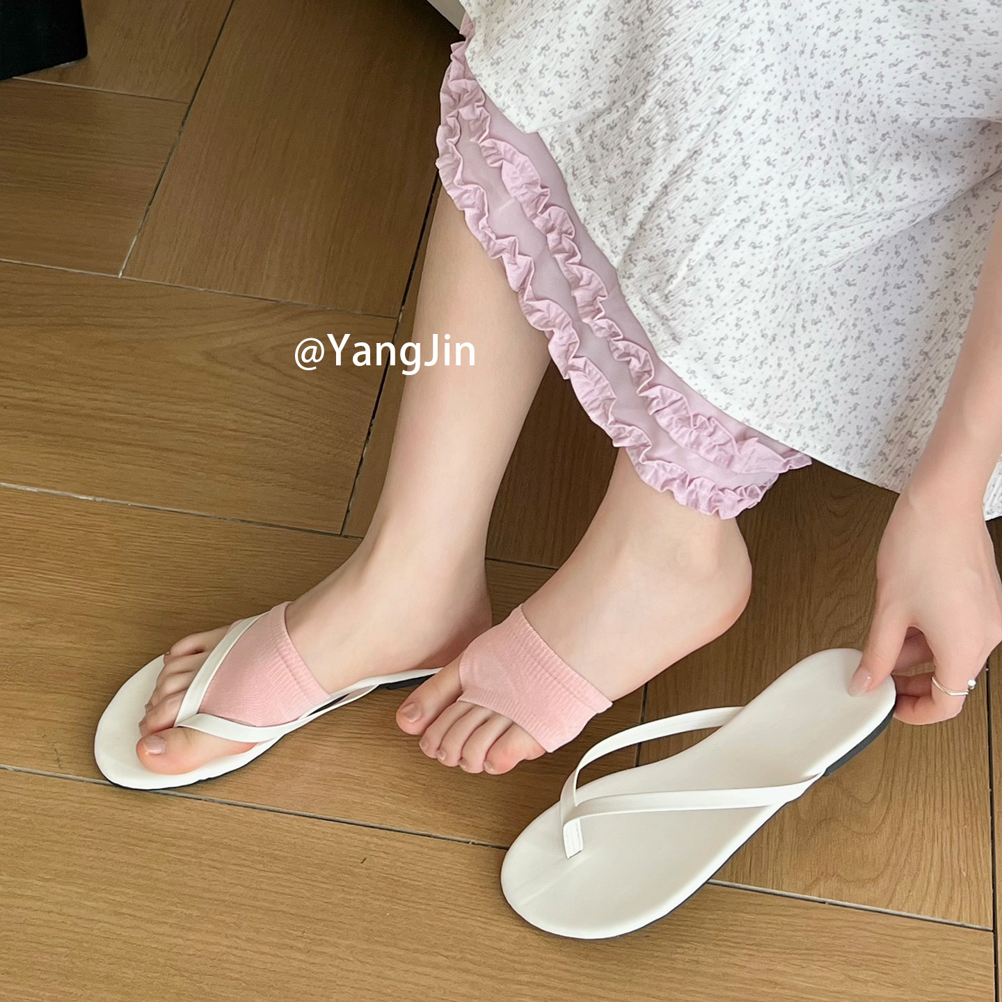 春夏季防滑人字拖袜糖果色韩风纯色比基尼半掌袜小众款夏日女袜