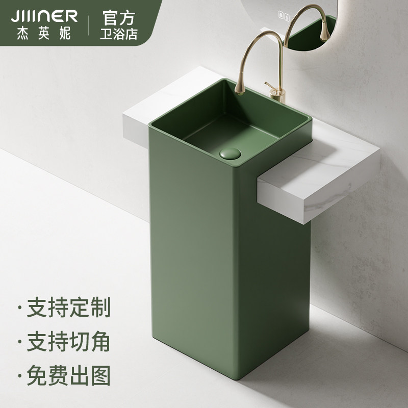墨绿色陶瓷立柱盆可定制台