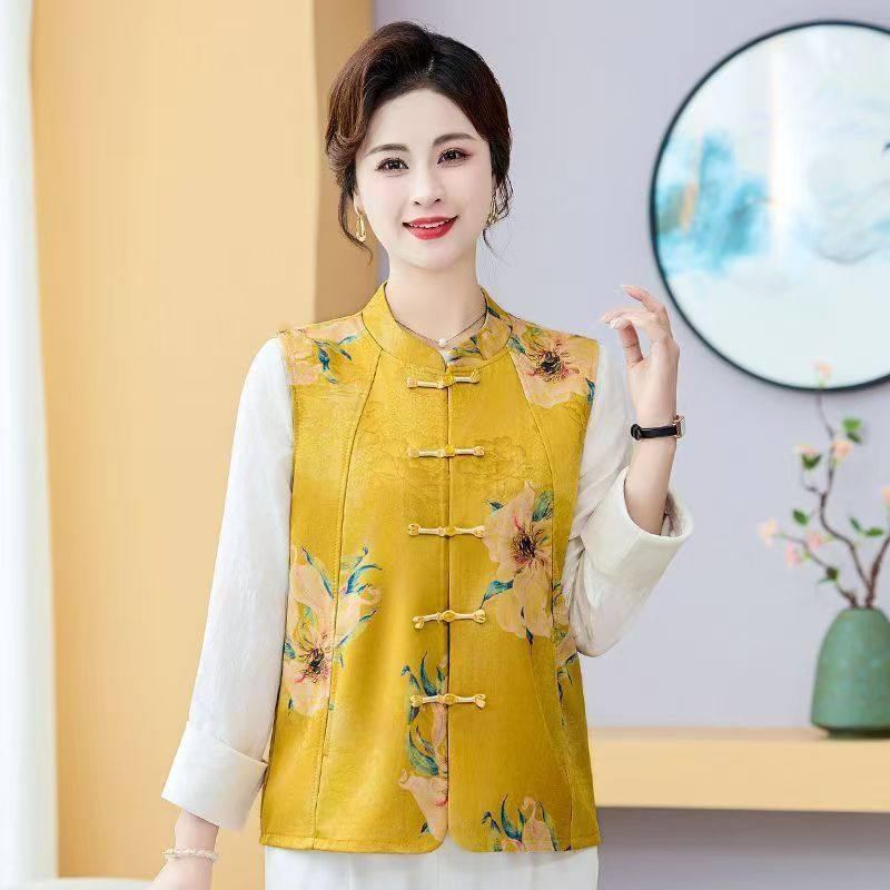 妈妈装新中式国风盘扣提花马甲外套女春新款感时尚上衣 - 俏妈服装商城出品