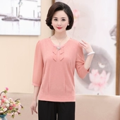 Phụ nữ trung niên 40-50 tuổi mẹ nạp mùa hè trung niên t-shirt ngắn tay áo sơ mi kích thước lớn quần áo mùa xuân voan áo sơ mi