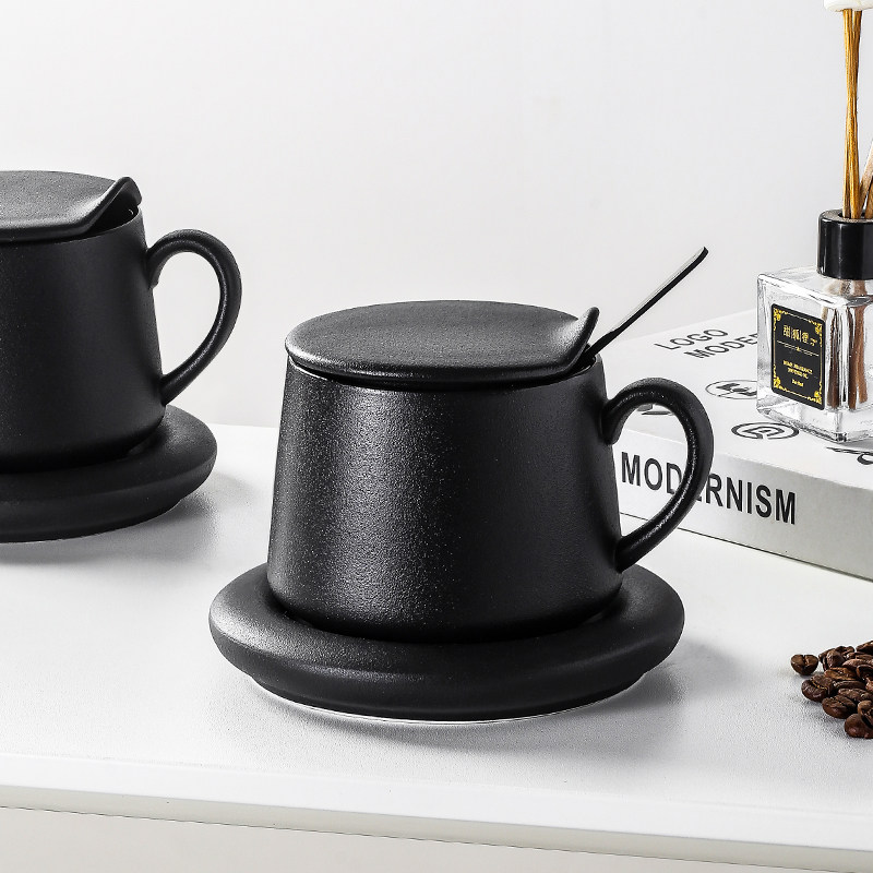 陶瓷北欧简约磨砂大容量马克杯子手冲挂耳咖啡杯带勺盖带杯垫水杯