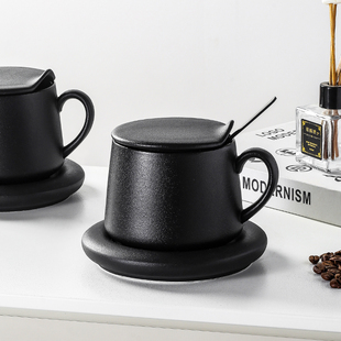 陶瓷北欧简约磨砂大容量马克杯子手冲挂耳咖啡杯带勺盖带杯垫水杯