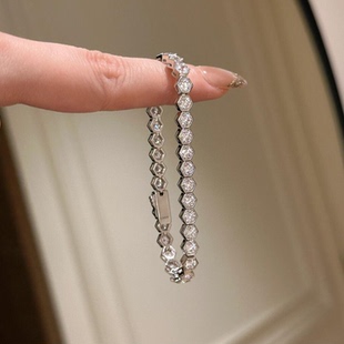 vintage中古爆闪六边形手链女轻奢小众精致高级感手串仿满钻手饰