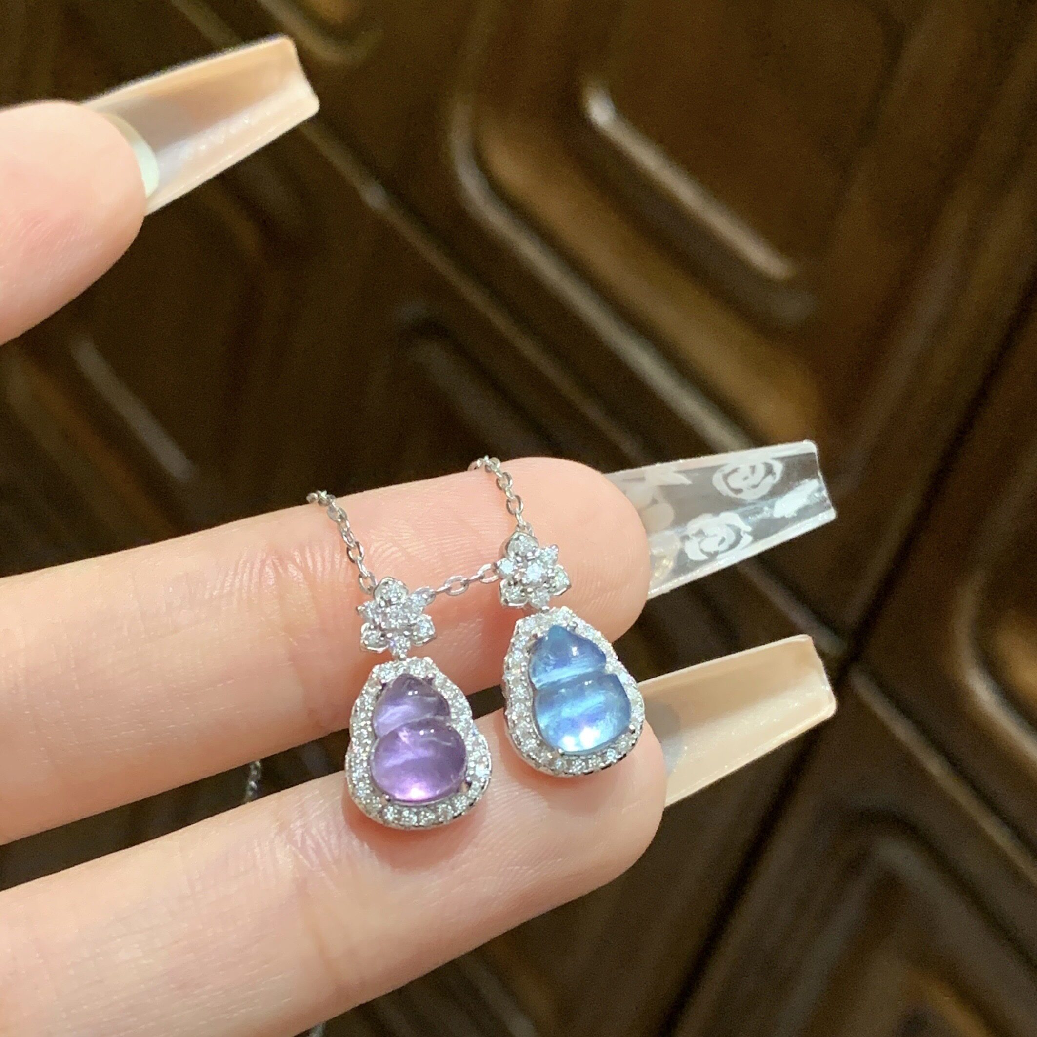 S925纯银海蓝宝紫水晶葫芦项链女款新中式转运锁骨颈链清冷感配饰