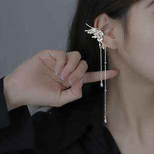 925银蝴蝶流苏耳挂耳夹无耳洞耳环女夏小众耳钉高级感耳骨夹耳饰