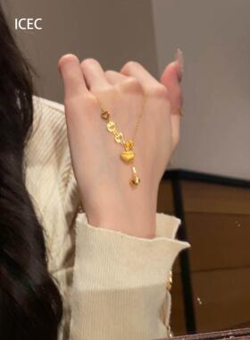 金色拉丝爱心项链女配饰精致颈链