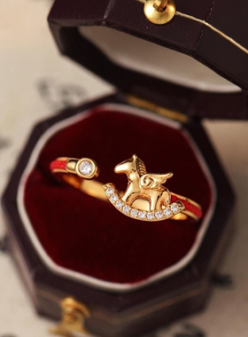 小马红绳戒指小众设计本命年指环