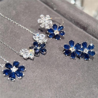 银色双生花朵戒指女小众设计精致