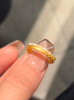 S925纯银金色拉丝点钻麦穗戒指