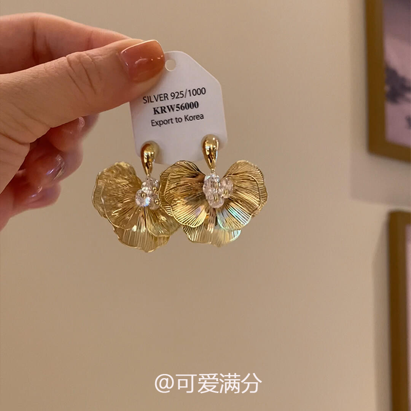 复古闪钻镂空花朵耳钉女2025新款