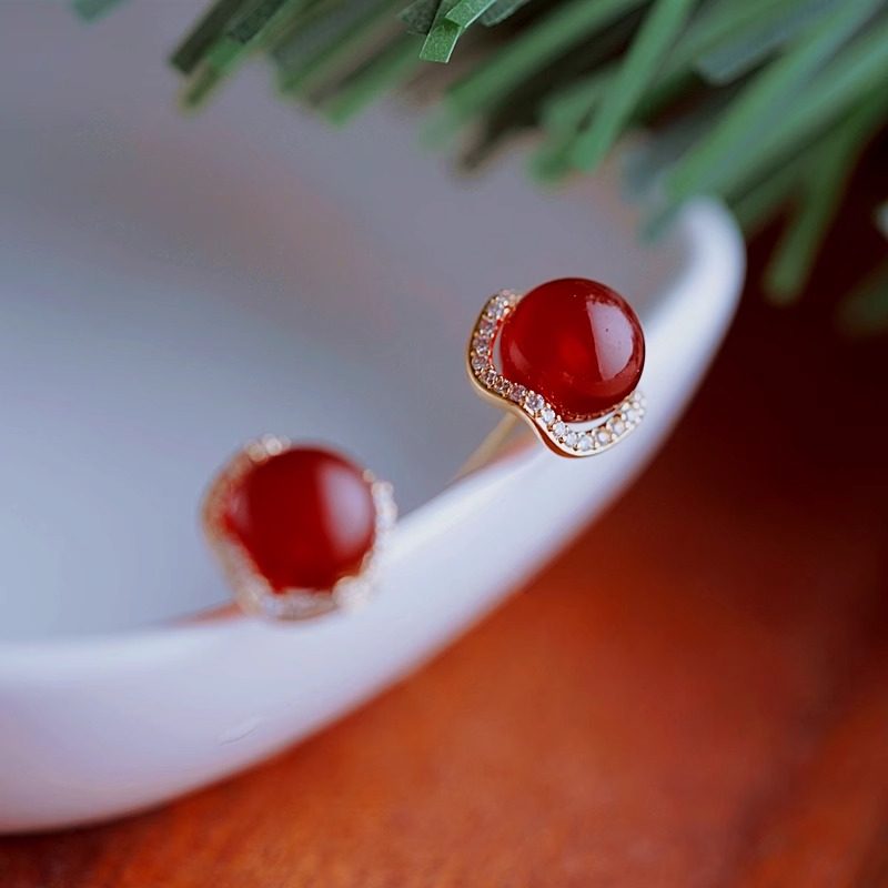 红色玛瑙波浪耳钉轻奢高级感耳环纯银耳夹无耳洞耳女新款耳饰秋冬,饰品/流行首饰/时尚饰品新,耳钉,淘宝优惠券,粉丝福利购,淘宝优惠卷