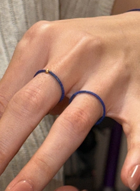 蓝色管珠戒指2026新款简约高级感