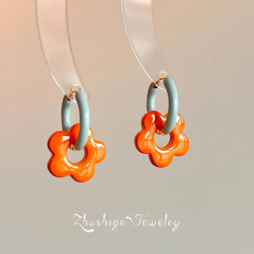 春夏撞色~多巴胺花朵耳环耳扣