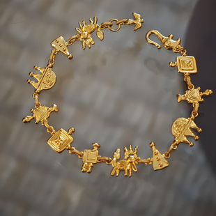 中古vintager古埃及做旧图案金色手链女款轻奢小众精致高级感手饰