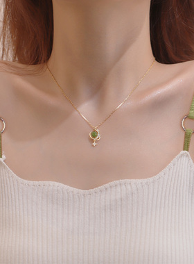 925银和田玉项链女星月锁骨链