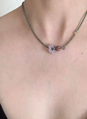 紫色花朵手工串珠项链女配饰颈链