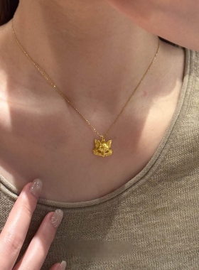 金色小狐狸面具吊坠项链女颈链