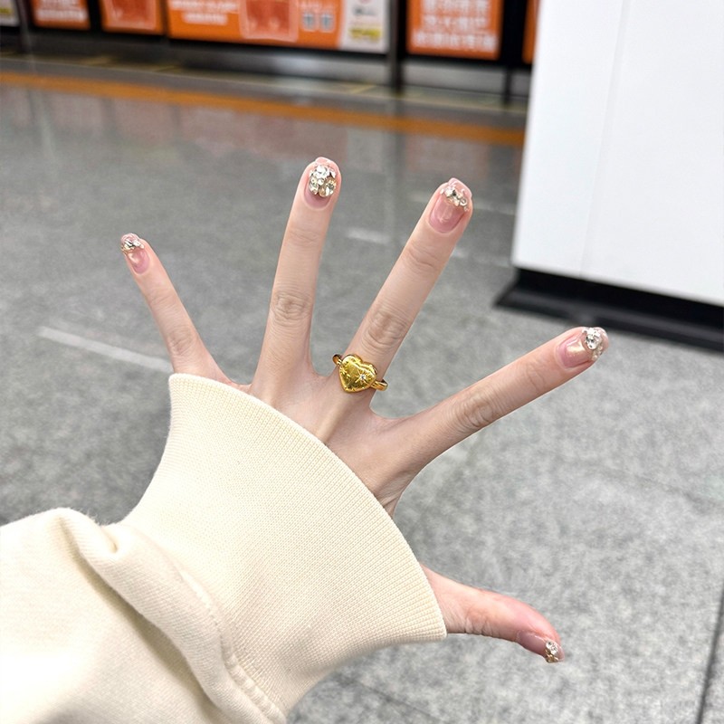 复古金色拉丝爱心戒指女轻奢小众设计简约精致日常百搭食指戒指环,饰品/流行首饰/时尚饰品新,戒指/指环,淘宝优惠券,粉丝福利购,淘宝优惠卷