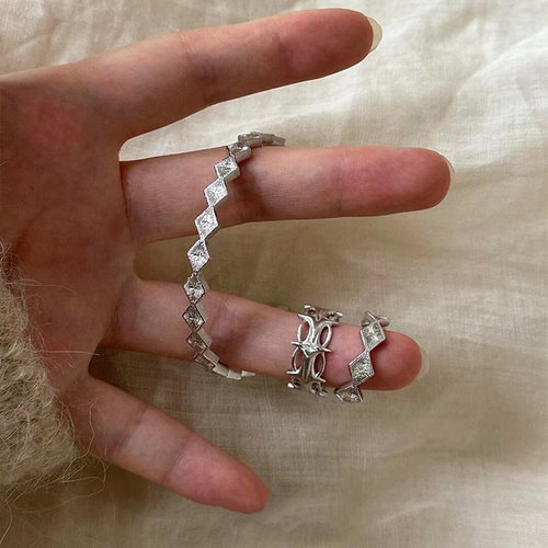 vintager中古银色拉丝菱形手镯