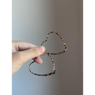 S925纯银复古爱心豹纹大耳圈耳环2026新款 高级感夸张耳钉气质耳饰