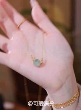 新中式冰透绿色圆球项链女颈链