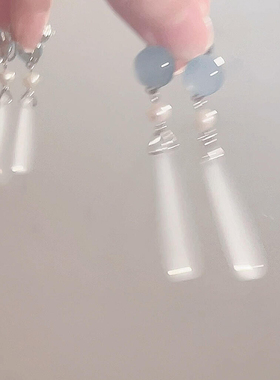 新中式蓝色圆珠水滴流苏耳钉女轻奢清冷感耳环2026新爆款小众耳饰