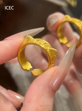 金色可爱猫耳猫爪戒指女精致指环