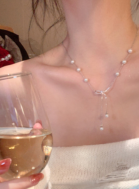 蝴蝶结珍珠流苏项链小众轻奢设计