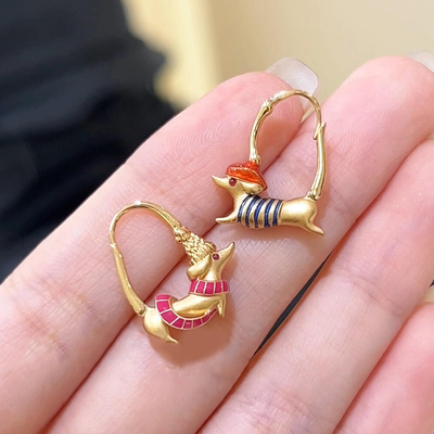 短腿腊肠小狗耳钉高级感气质耳环