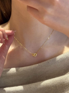 金色碎冰冰双环项链女配饰颈链