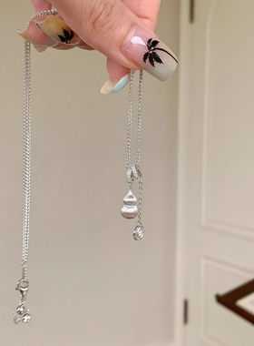 新中式银色拉丝宝钱葫芦吊坠项链