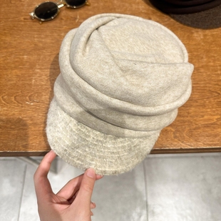 复古针织褶皱鸭舌帽女士冬文艺氛围感拍照报童帽气质百搭休闲帽子