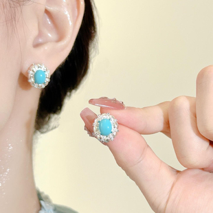 法式复古仿绿松石耳钉2025新爆款轻奢小众高级感耳环精致气质耳饰