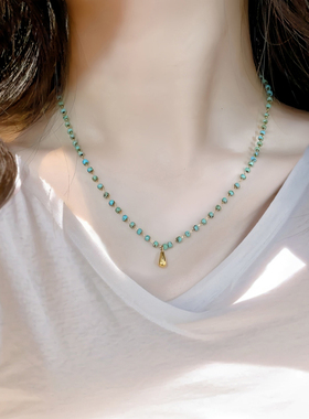 水滴仿绿松石项链女锁骨链吊坠