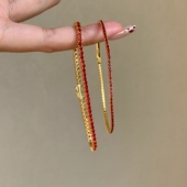 极细款 轻奢小众精致高级感气质百搭新年红色手饰 仿红宝石手链女款