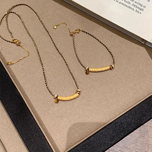 弯管虎眼石黑金项链女款2025新爆款轻奢高级感锁骨链复古气质配饰