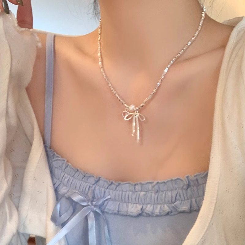 S925纯银碎银珍珠项链2024新款夏