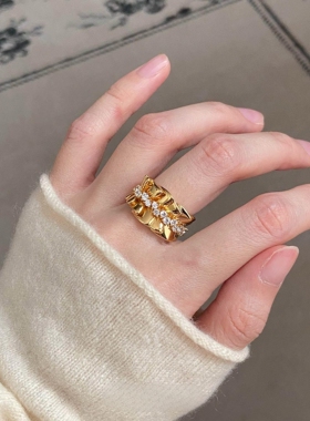 金色宽边褶皱裙戒指女2026新款