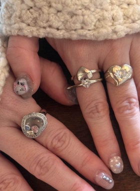 金属爱心戒指女小众设计叠戴指环