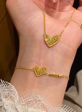 金色爆闪爱心吊坠项链~爱心手链