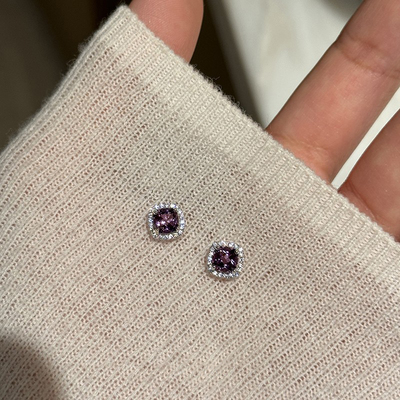 仿紫水晶方糖耳钉女轻奢小众
