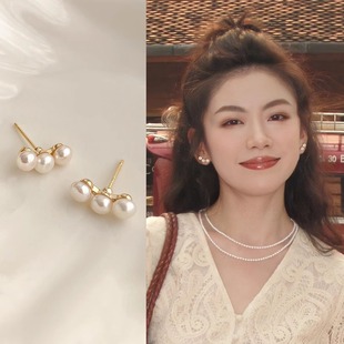 仿珍珠S925純銀耳釘女款 小眾高級(jí)感耳環(huán)獨(dú)特氣質(zhì)耳飾 爆款 2025新款